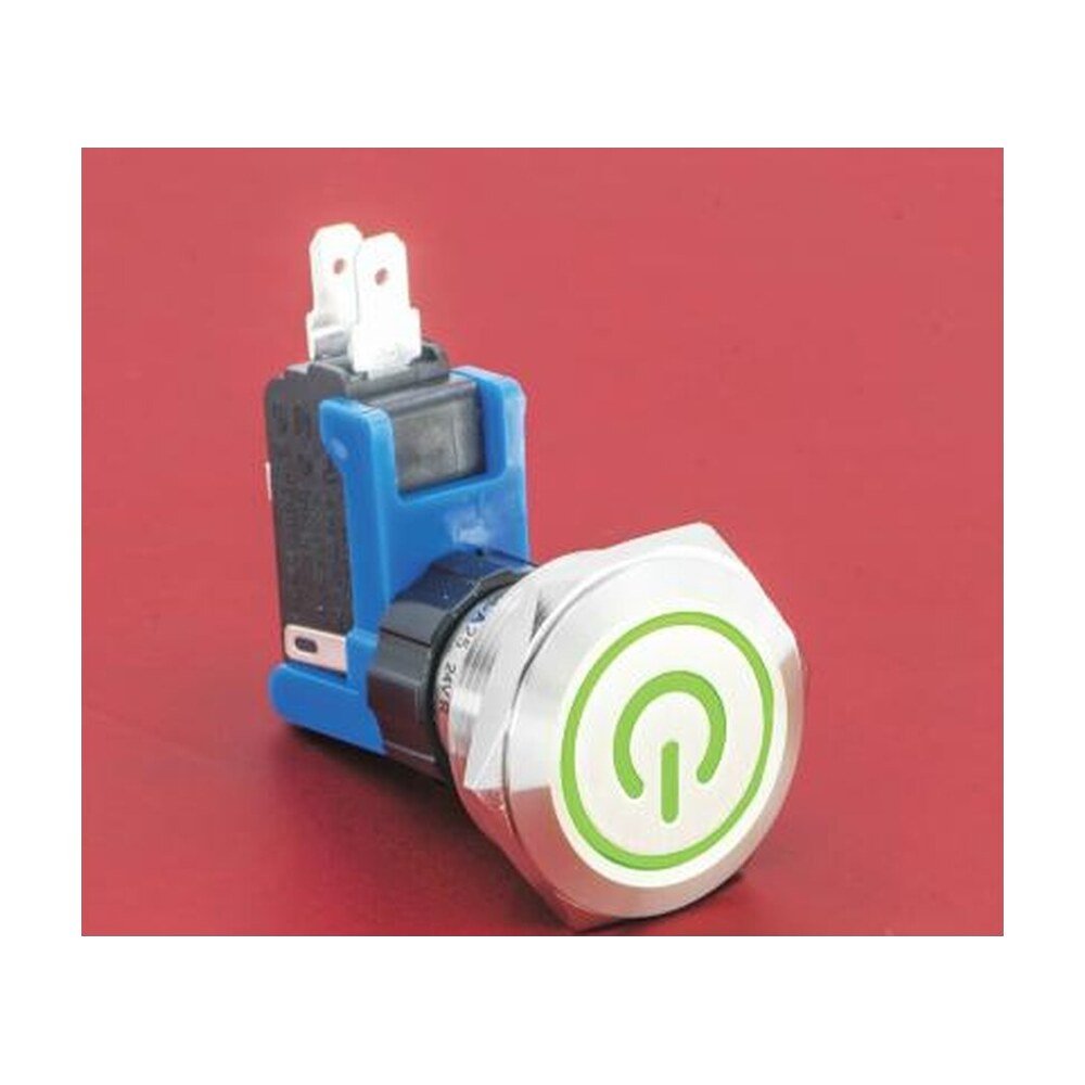 MR-LCA25-11ET 25 mm High-Current Anti-Vandal Push Button, Ring and Power Symbol Illumination, 1NO1NC 15 A
