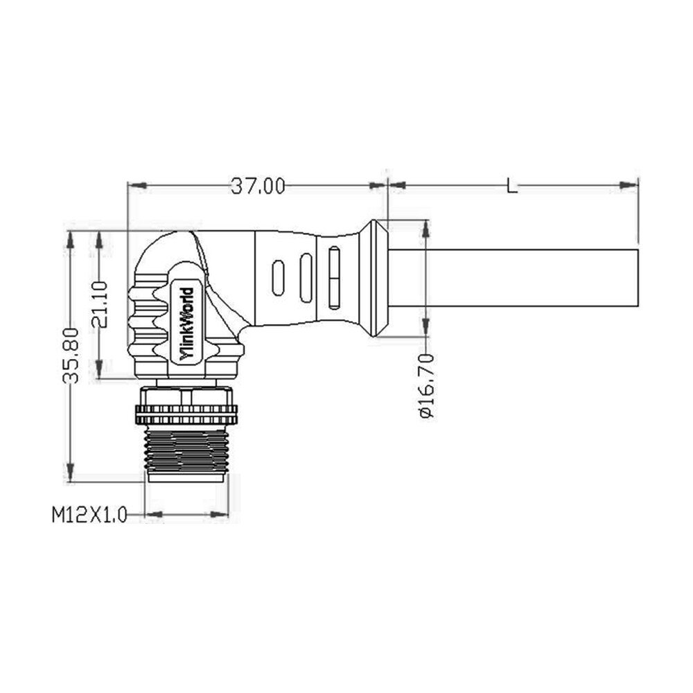 M12 Male Molded Cable Industrial Right Angle IP68 Waterproof Sensor Connector MR-M12-OC-08