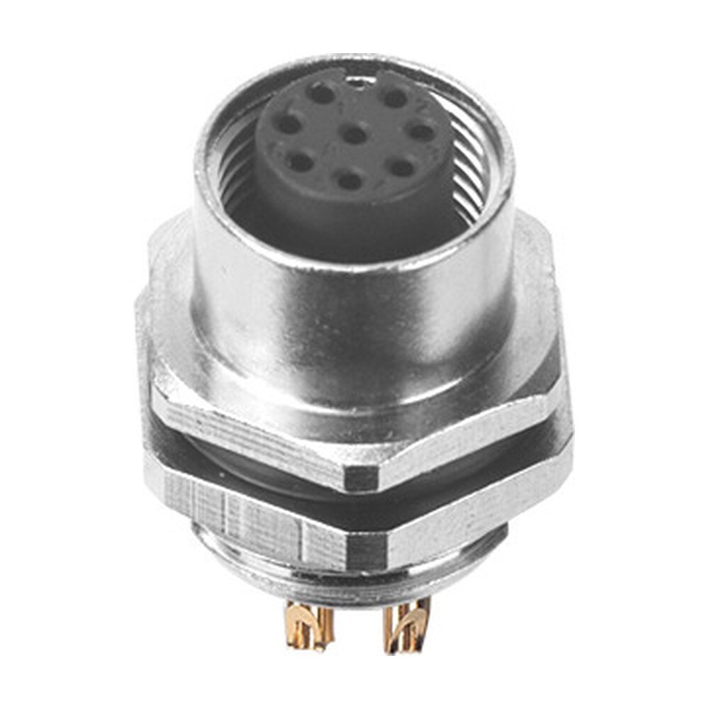 M12 Female Panel Mount Rear Fastened Waterproof Connector With Solder Cup MR-M12-PM-02