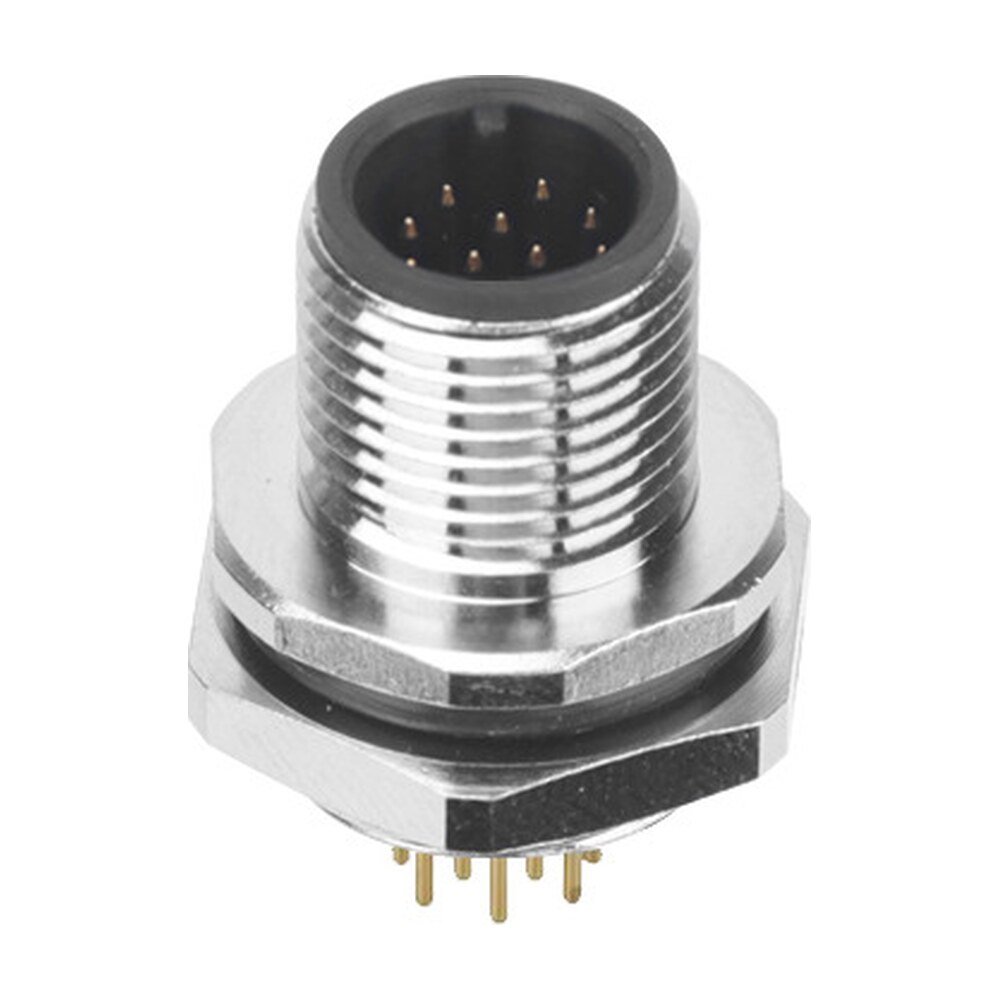 M12 Male Panel Mount Rear Fastened PCB Type Waterproof Connector Thread M12X1.0 MR-M12-PM-12