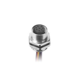 M12 Female Panel Mount Rear Fastened Waterproof Electrical Socket With Wires Solder MR-M12-PM-16