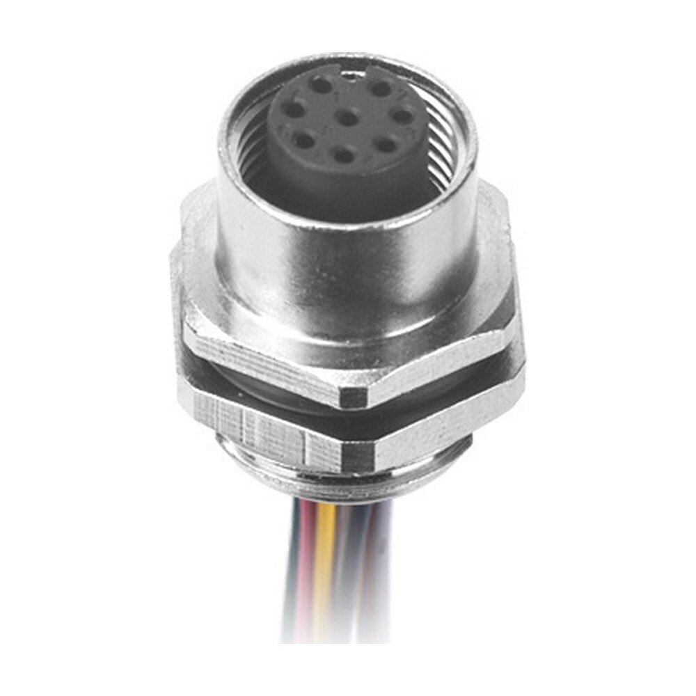 M12 Female Panel Mount Rear Fastened Waterproof Electrical Socket With Wires Solder MR-M12-PM-16