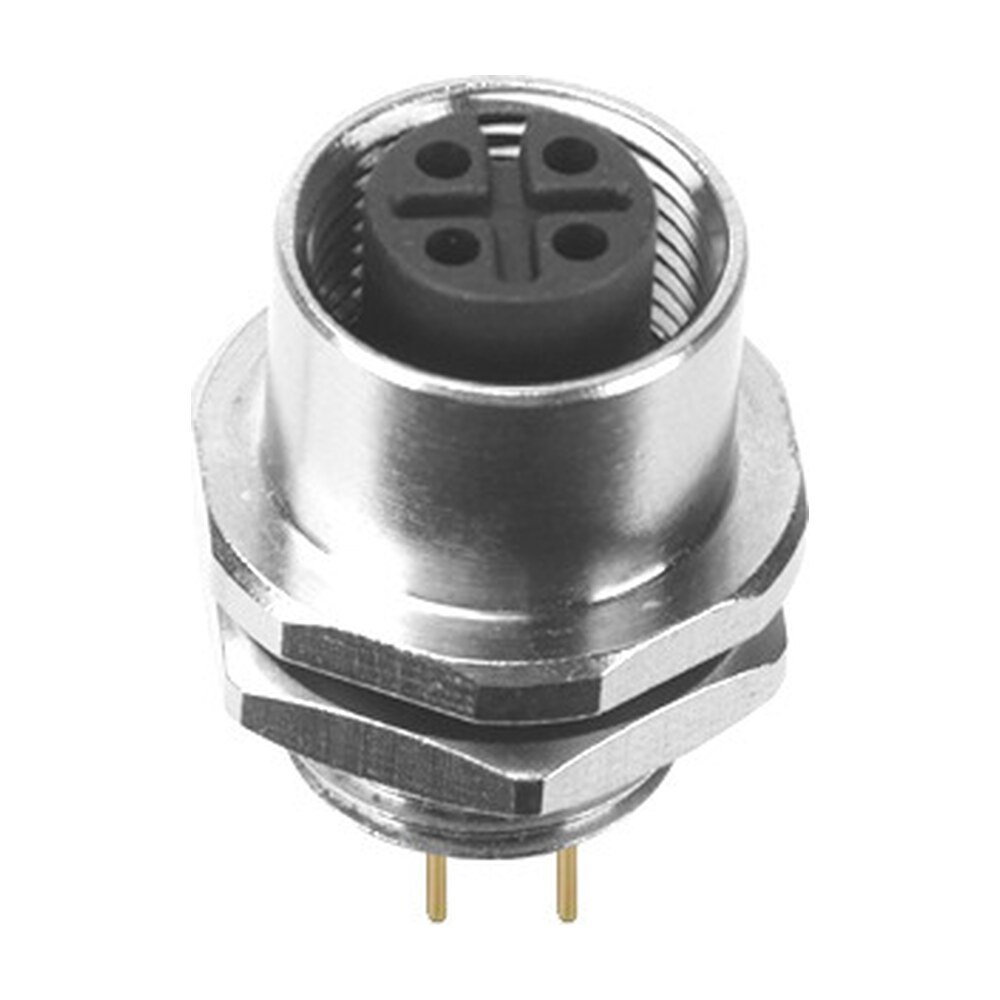 M12 Female Panel Mount Rear Fastened PCB Type Waterproof Electrical Connector MR-M12-PM-17