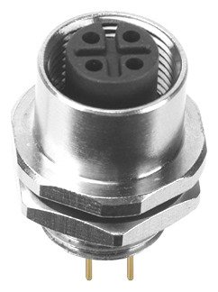 M12 Female Panel Mount Rear Fastened PCB Type Waterproof Electrical Connector MR-M12-PM-17