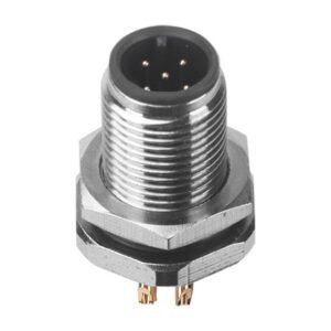 MR-M12-PM-20 - M12 Male Panel Mount Front Fastened Waterproof Electrical Receptacle With Solder Cup