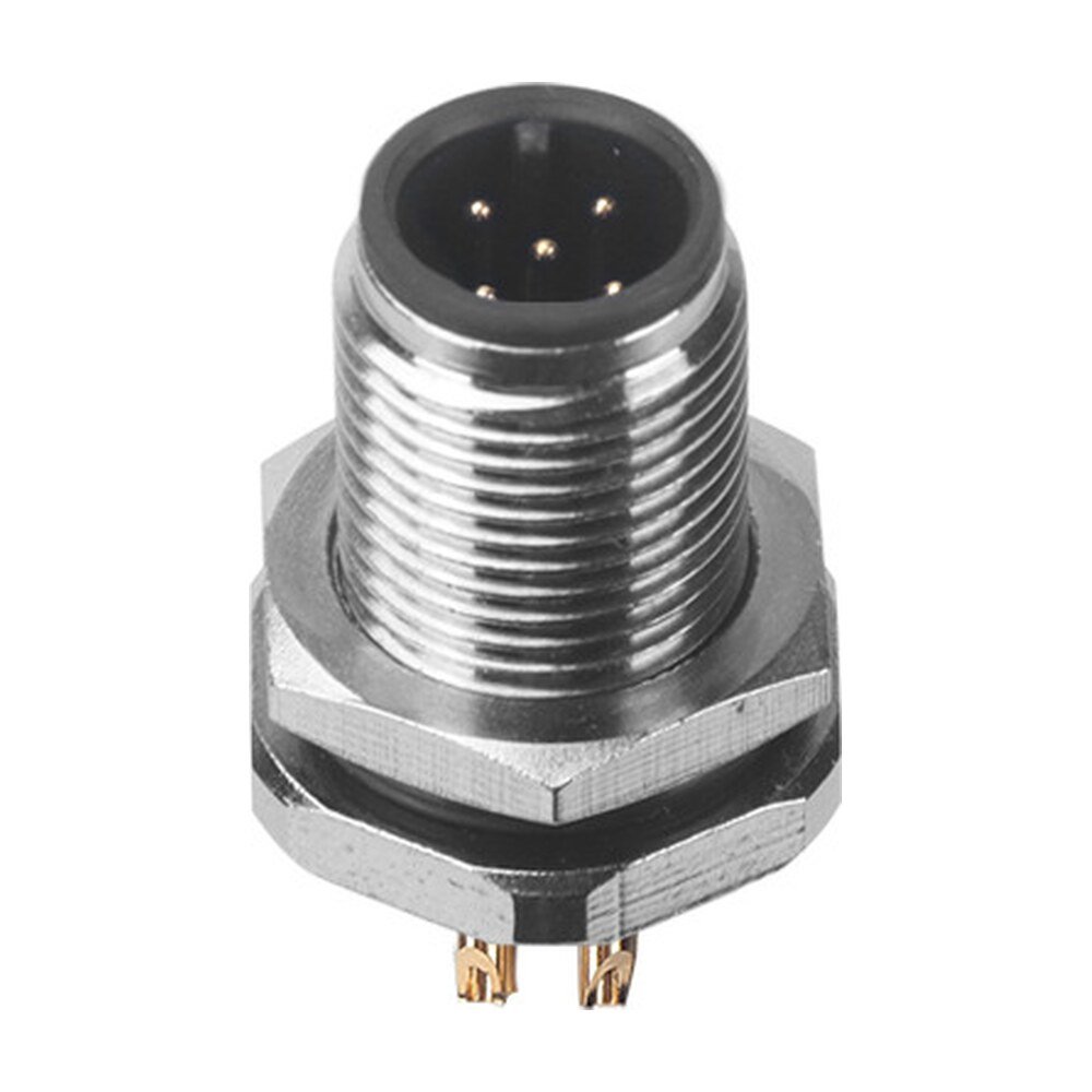 M12 Male Panel Mount Front Fastened Waterproof Electrical Receptacle With Solder Cup MR-M12-PM-20