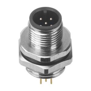 MR-M12-PM-24 - M12 Male Panel Mount Rear Fastened Waterproof Electrical Socket With PG9 Screw Thread