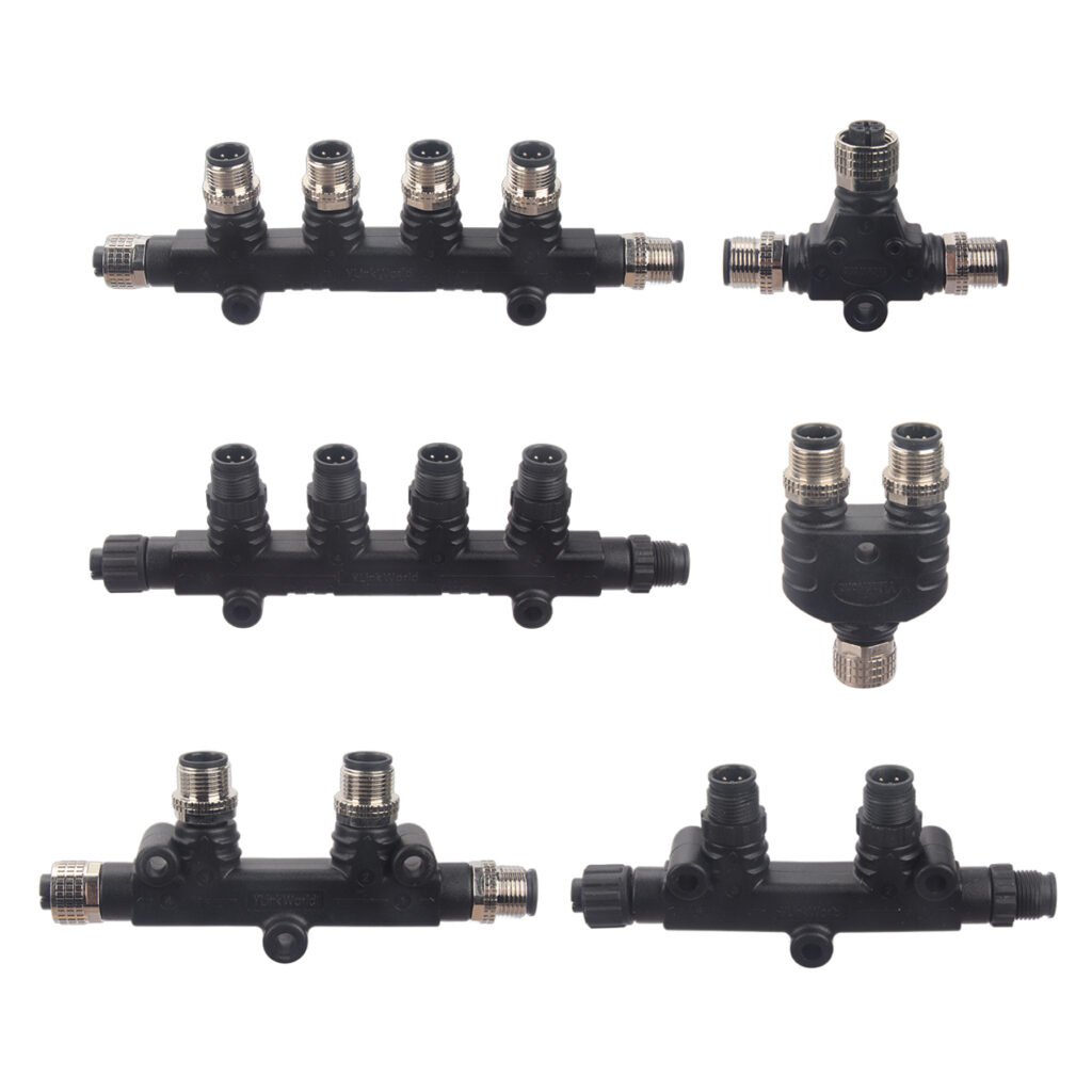 Can Bus 3 Way T Y Type Adapter M12 M8 Y Splitter Cable Female to Male Molded Electrical Connector for Led Outdoor Lighting MR-M12-SA-01