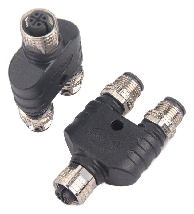 Can Bus 3 Way T Y Type Adapter M12 M8 Y Splitter Cable Female to Male Molded Electrical Connector for Led Outdoor Lighting MR-M12-SA-01
