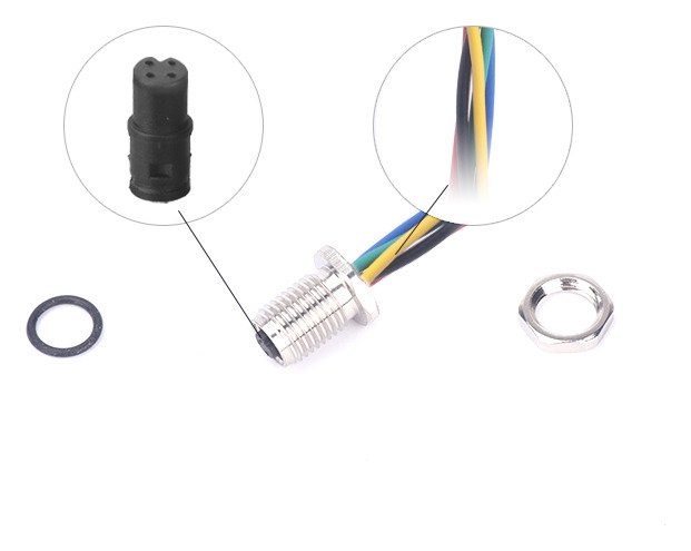 M5 Female Panel Mount Front Fastened Waterproof Connector With Wires MR-M5-PM-01