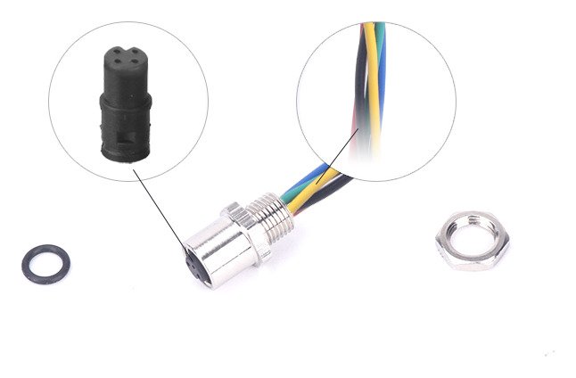 M5 Female Panel Mount Rear Fastened Waterproof Connector With Wires MR-M5-PM-02