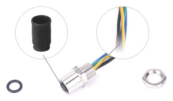 M5 Male Panel Mount Rear Fastened Waterproof Plug With Wires MR-M5-PM-04