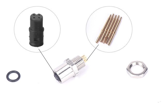M5 Female Panel Mount Rear Fastened PCB Type Waterproof Plug MR-M5-PM-08