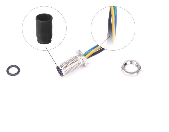 M5 Male Panel Mount Front Fastened Waterproof Plug With Wires MR-M5-PM-09