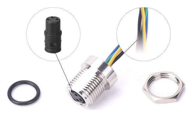 M8 Female Panel Mount Front Fastened Waterproof Eletrical Plug With Wires MR-M8-PM-01