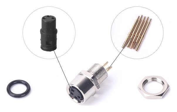M8 Female Panel Mount Rear Fastened PCB Type Waterproof Socket MR-M8-PM-03