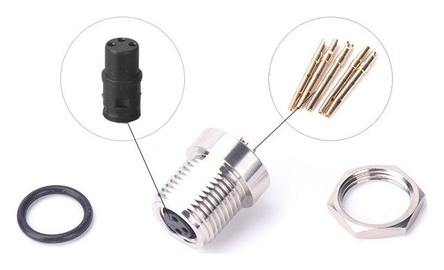 M8 Female Panel Mount Front Fastened Solder Type Waterproof Eletrical Plug MR-M8-PM-06