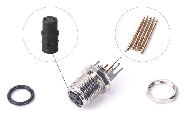 M8 Female Panel Mount Front Fastened PCB Waterproof Electrical Receptacle With Shield MR-M8-PM-07
