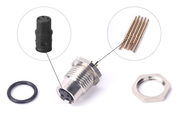 M8 Female Panel Mount Front Fastened Waterproof Electronic Connector With Thread M11x1 MR-M8-PM-09