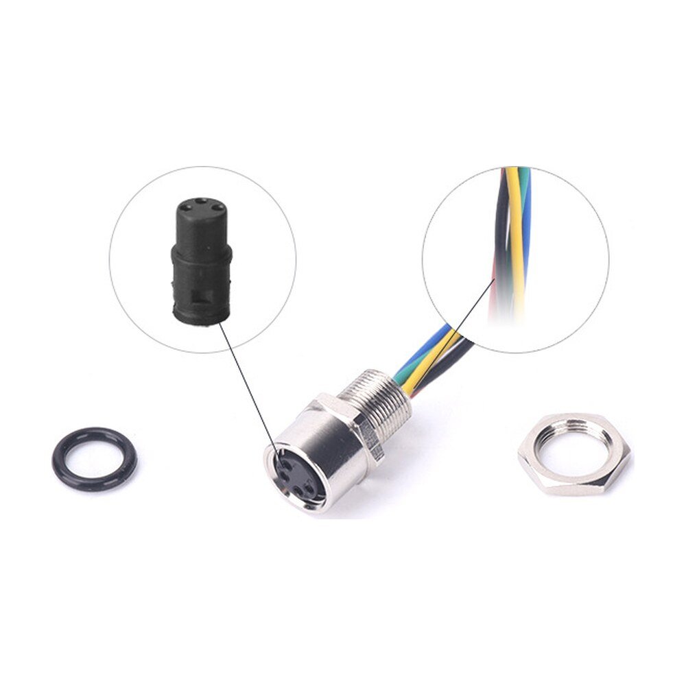 M8 Female Panel Mount Rear Fastened Waterproof Eletrical Plug With Wires MR-M8-PM-11