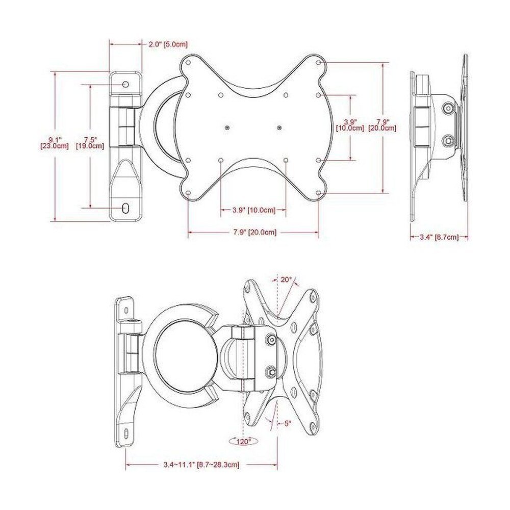 22 to 37" Full Motion TV Wall Mount MW-3A1B