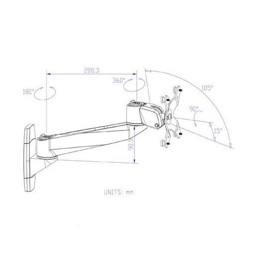 VESA Wall Mount w/ Quick Release & Single Swing Arm - MW-C1A2