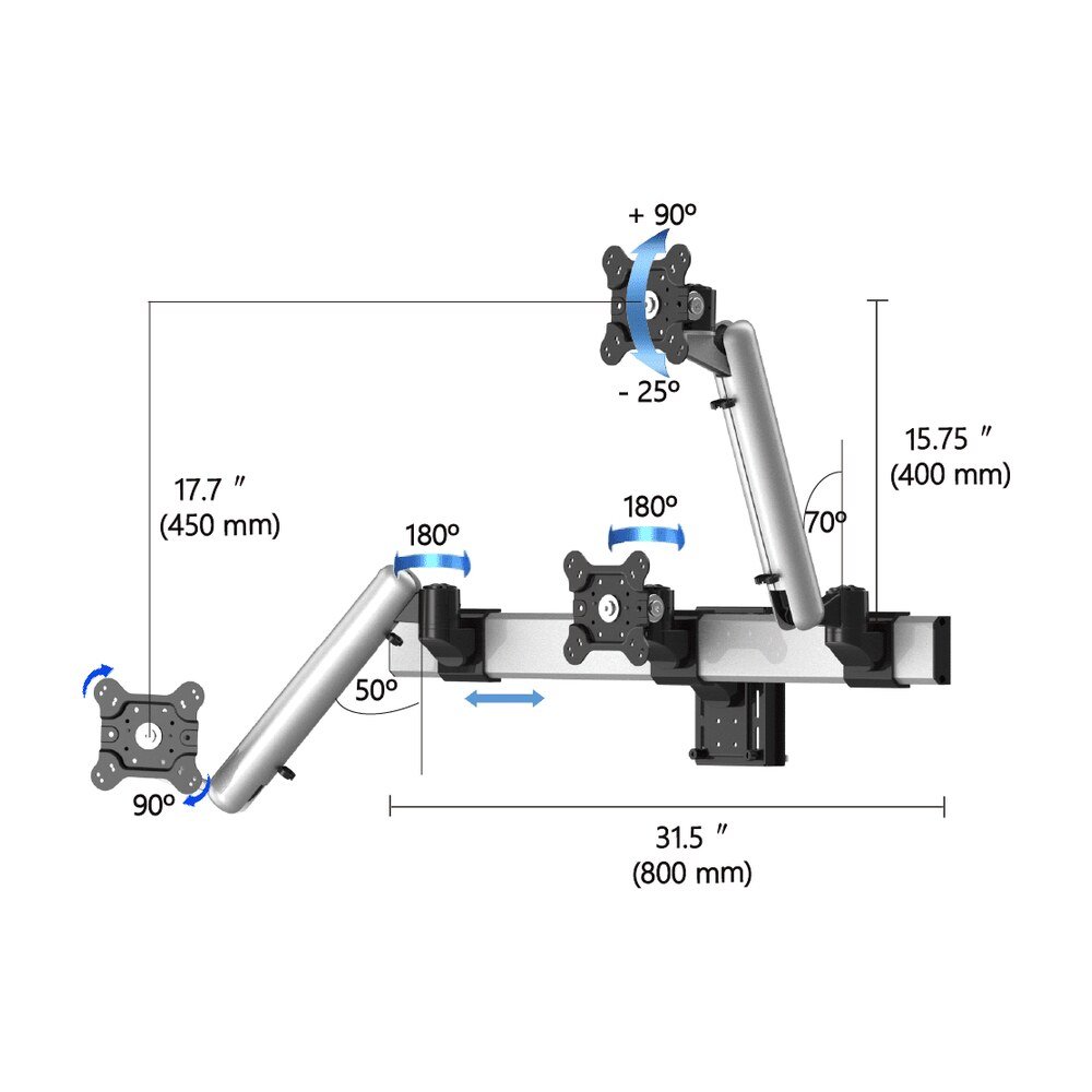 Triple VESA Mount for Slatwall Quick Release up to 32" Monitors - BL-S304