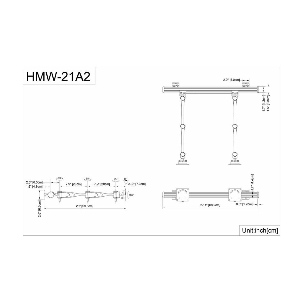 Dual Monitor Wall Mount w/ Full Swing Double Arms Horizontal - HMW-21A2