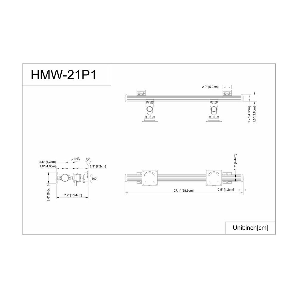 Dual Monitor Wall Mount w/ Short Arms Horizontal - HMW-21P1