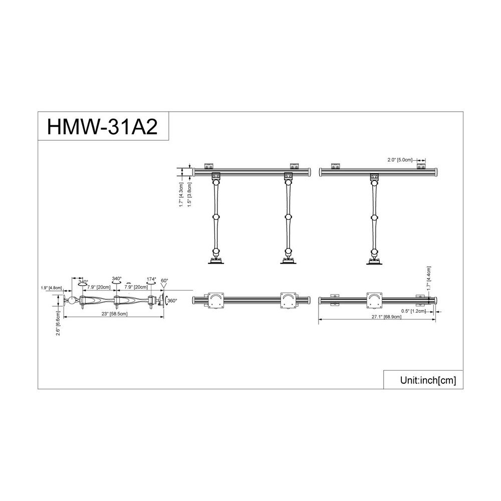 Triple Monitor Wall Mount w/ Full Swing Double Arms Horizontal - HMW-31A2