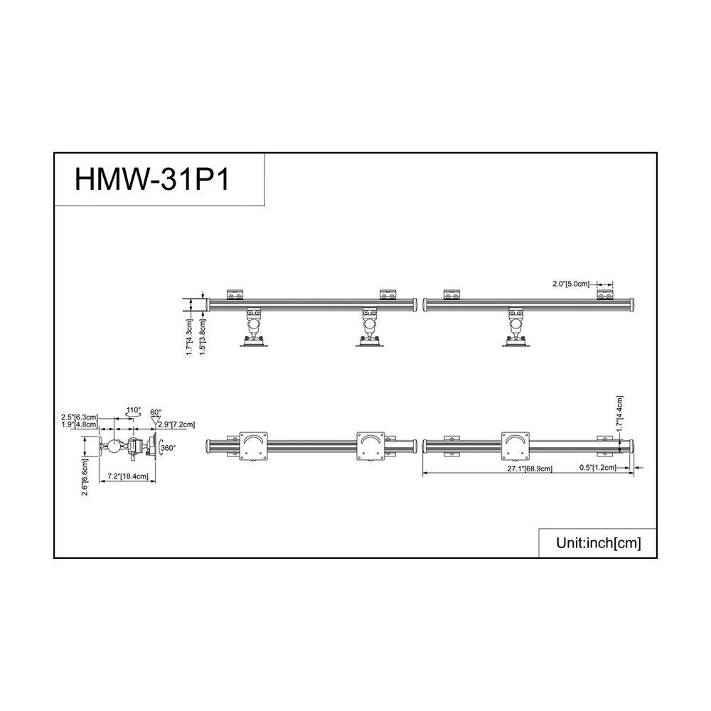 Triple Monitor Wall Mount w/ Short Arms Horizontal - HMW-31P1
