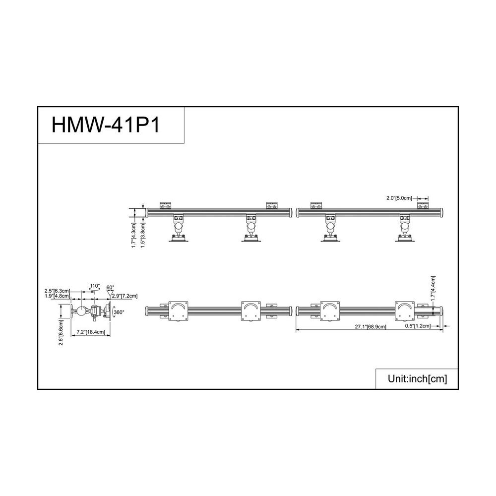 VESA Wall Mount for 4 Monitors w/ Short Arms Horizontal - HMW-41P1