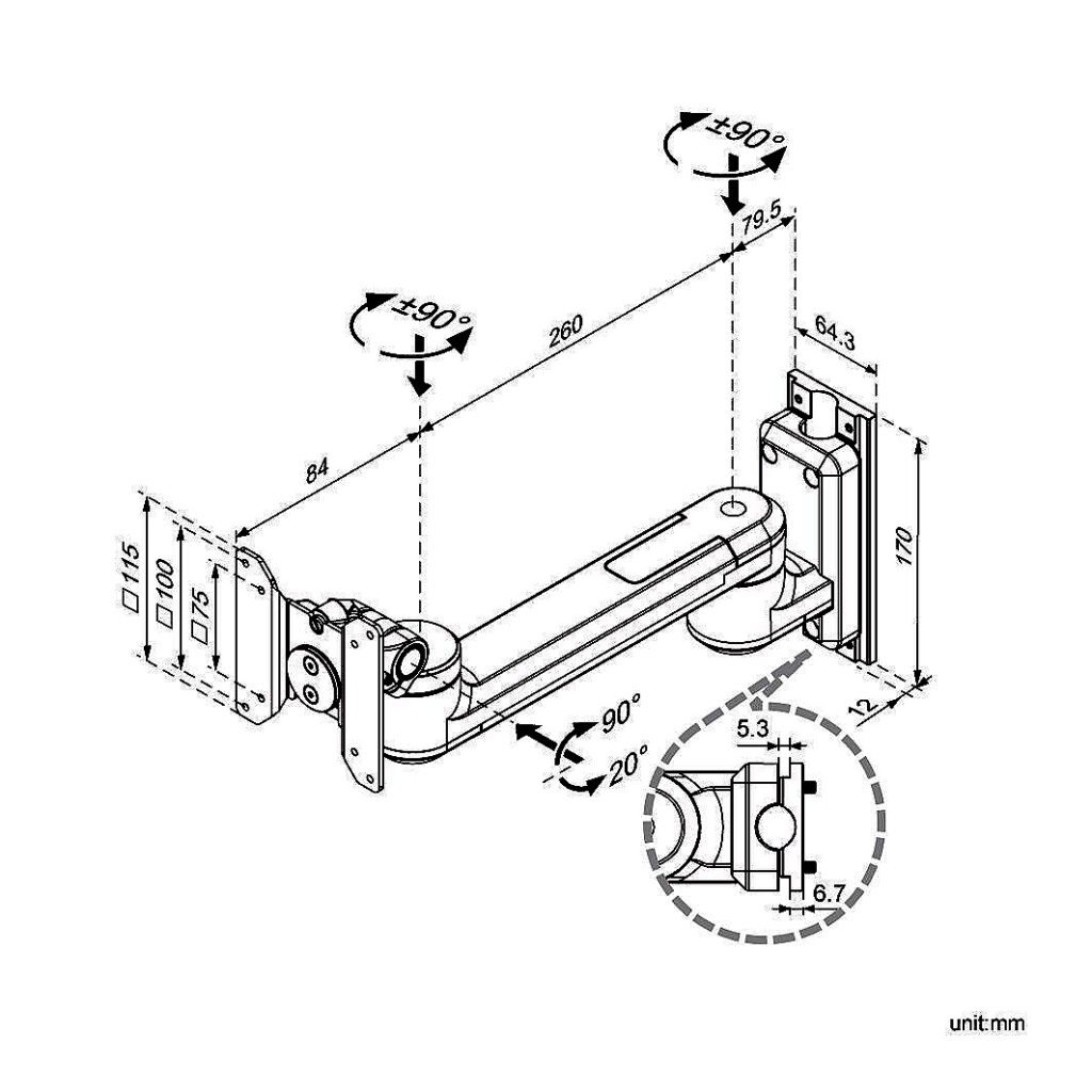 Monitor Track Mount w/ Single Laterally Adjustable Arm - TM-1VM