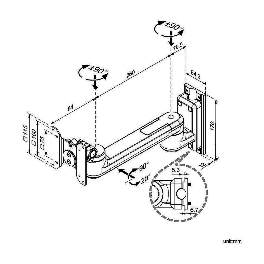Monitor Track Mount w/ Single Laterally Adjustable Arm - TM-1VM