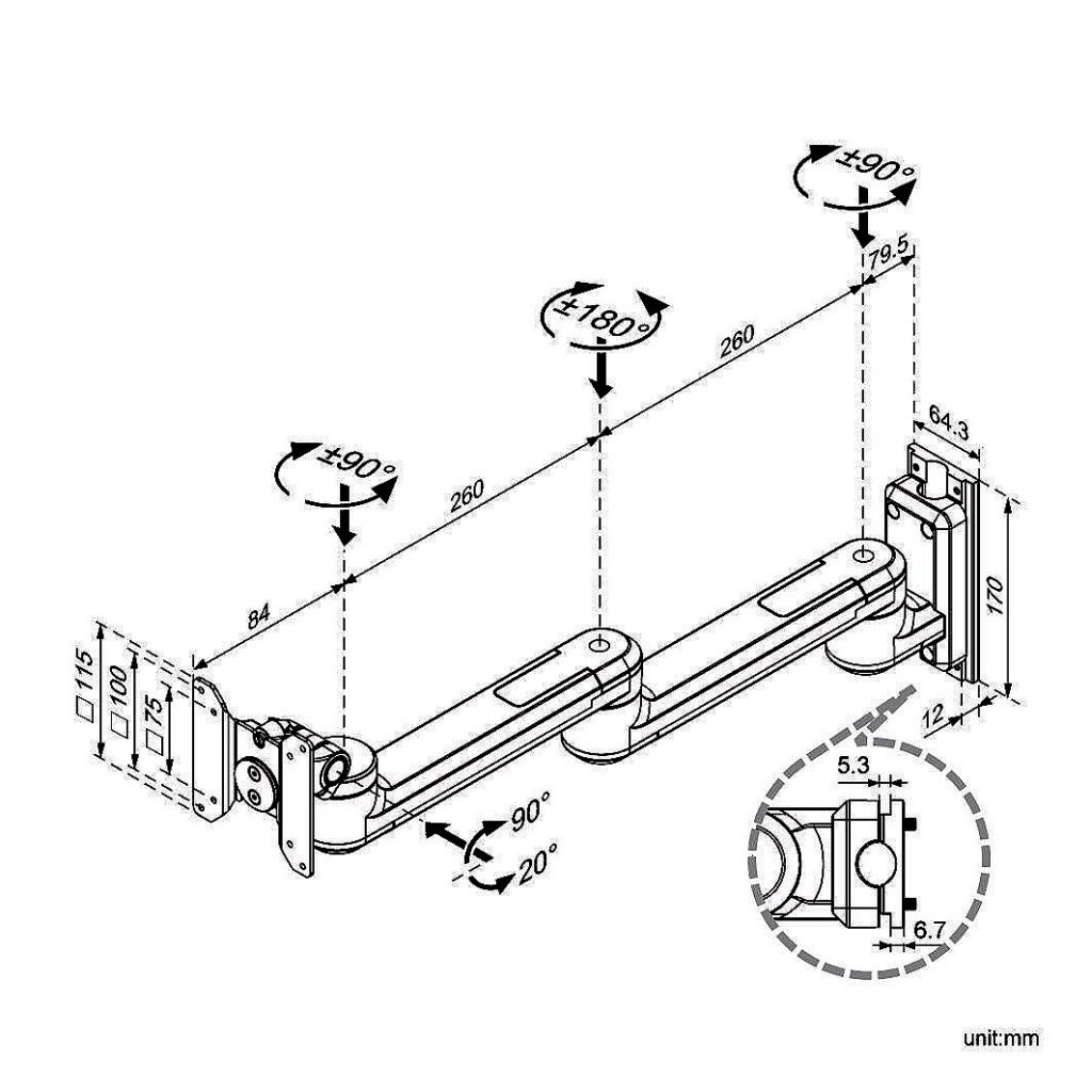 Monitor Track Mount w/ Laterally Adjustable Arms - TM-2VM