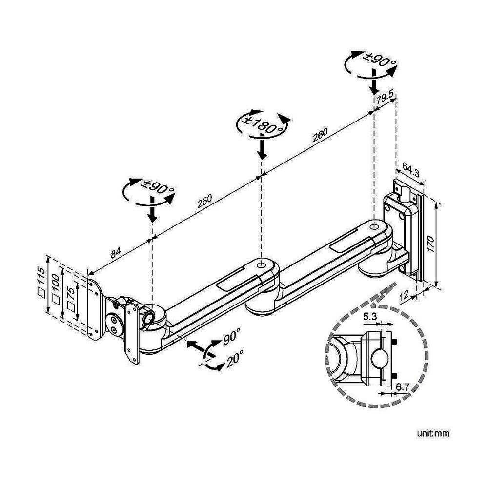 Monitor Track Mount w/ Laterally Adjustable Arms - TM-2VM