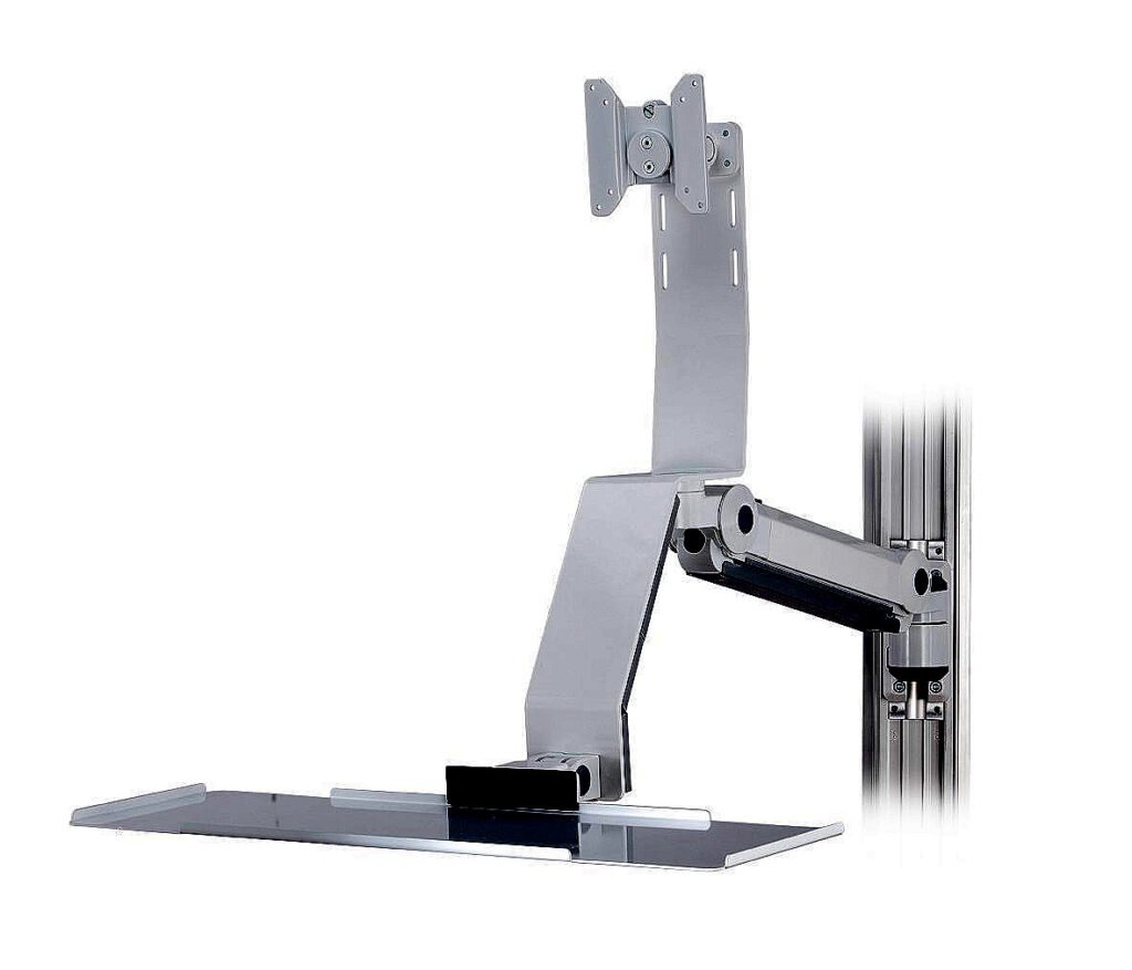 Sit-Stand Track Mount w/ Articulating Monitor Arm & Keyboard Tray - TM-SMK