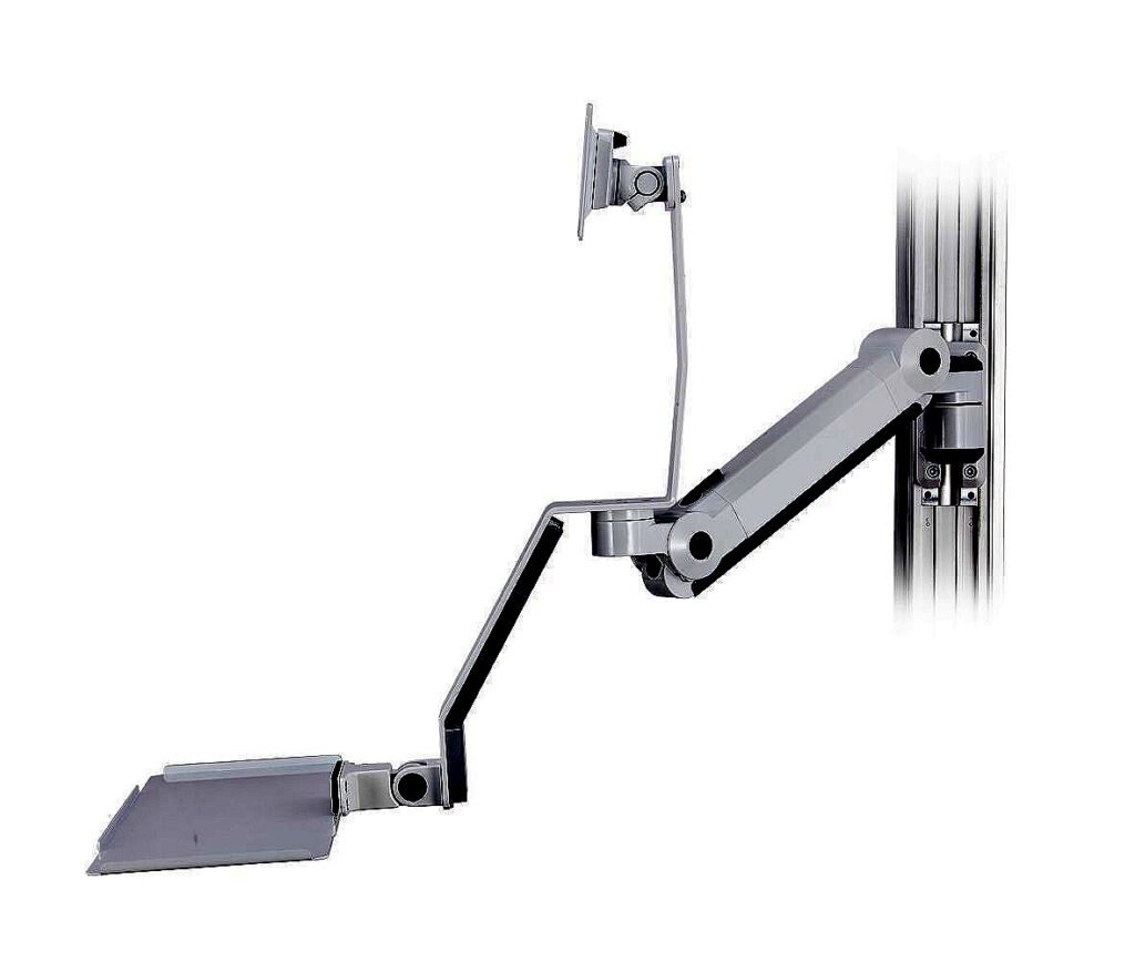 Sit-Stand Track Mount w/ Articulating Monitor Arm & Keyboard Tray - TM-SMK