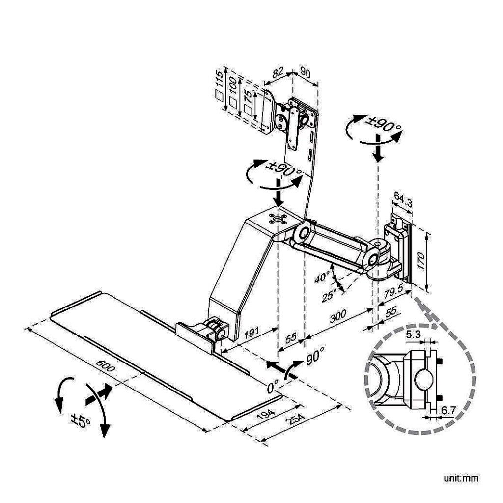 Sit-Stand Track Mount w/ Articulating Monitor Arm & Keyboard Tray - TM-SMK