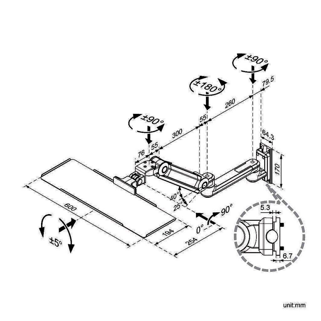 Sit-Stand Track Mount w/ Articulating Keyboard Tray - TM-SSK
