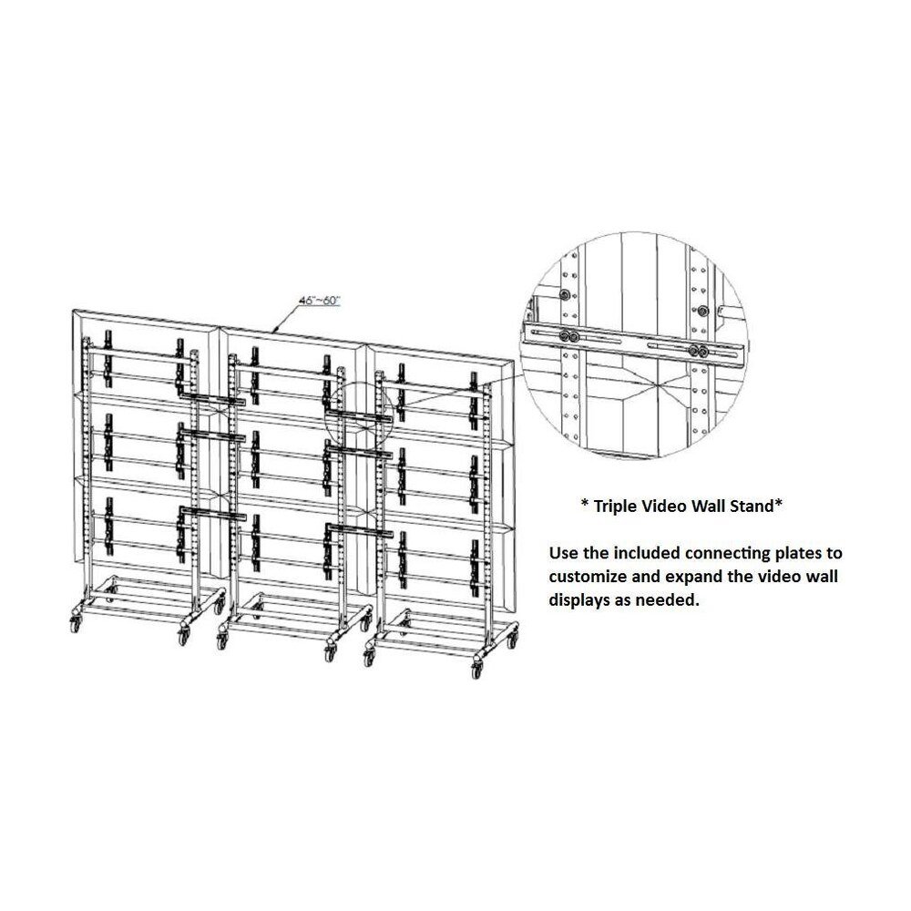 46 to 60" 1X3 Video Wall Mount w/ Wheels - Expandable - 1X3-4660