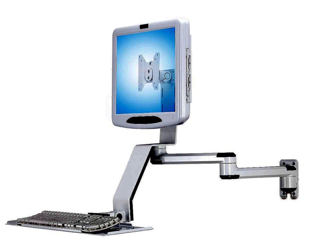 Wall Mount w/ Laterally Adjusting Monitor Arm & Keyboard Tray - WM-2VMK