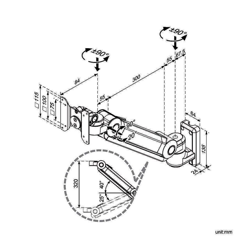 Sit-Stand Monitor Wall Mount w/ Articulating Arm - WM-SM
