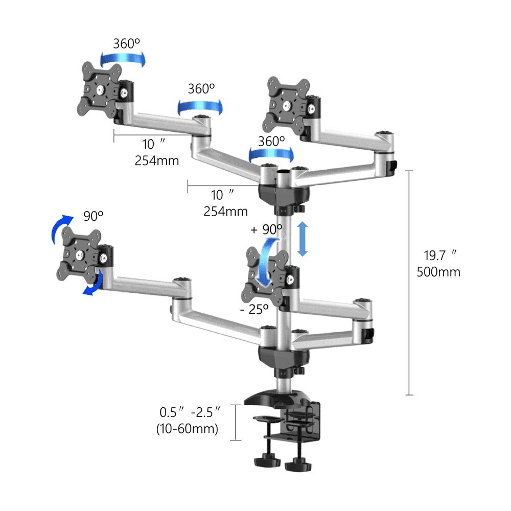 Quad Monitor Stand 2X2 w/ Quick Release & Dual Arms - BL-DM138