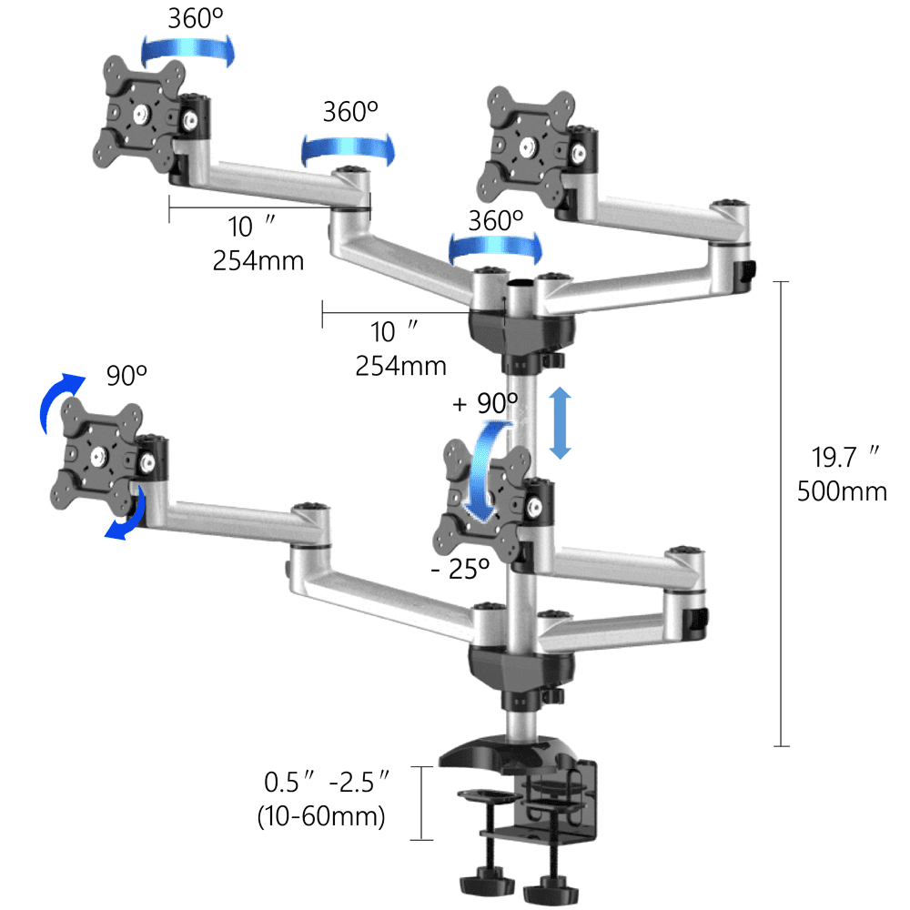 Quad Monitor Stand 2X2 w/ Quick Release & Dual Arms - BL-DM138