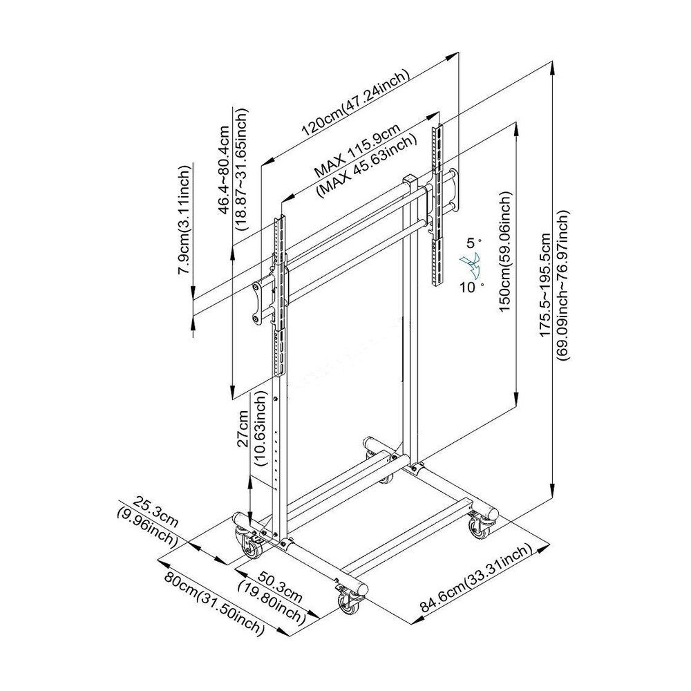 56 to 70" TV Cart - Adjustable, Mobile & Ergonomic - CT-OS45
