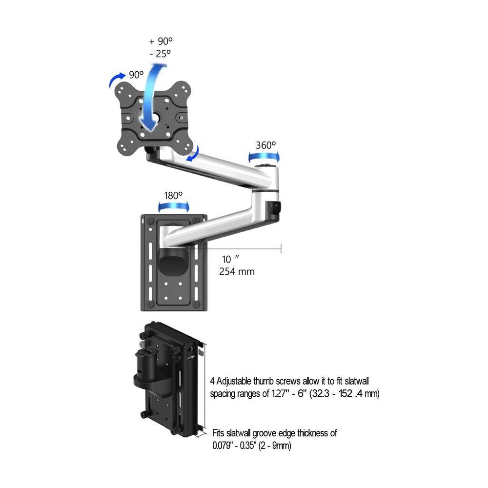 VESA Mount for Slatwall w/ Quick Release Dual Arm - BL-S280