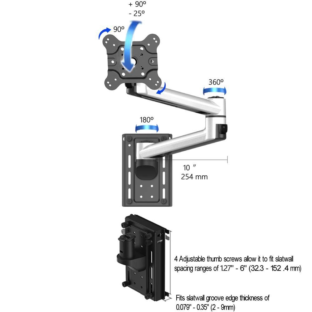 VESA Mount for Slatwall w/ Quick Release Dual Arm - BL-S280