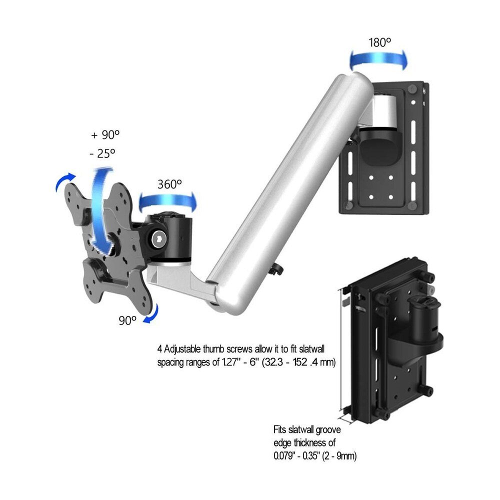 VESA Mount for Slatwall w/ Quick Release Spring Arm - BL-S281
