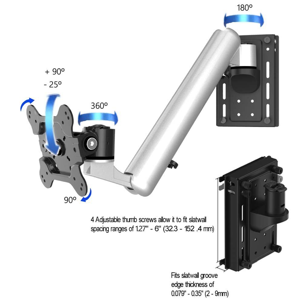 VESA Mount for Slatwall w/ Quick Release Spring Arm - BL-S281